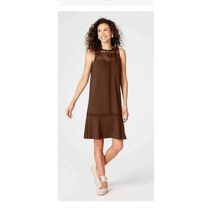 J. Jill‎ Womens 3X Crochet Trimmed A Line Dress Kona Brown Sleeveless Boho New
